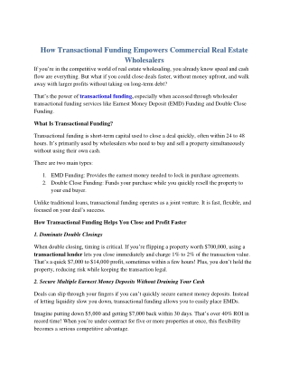How Transactional Funding Empowers Commercial Real Estate Wholesalers