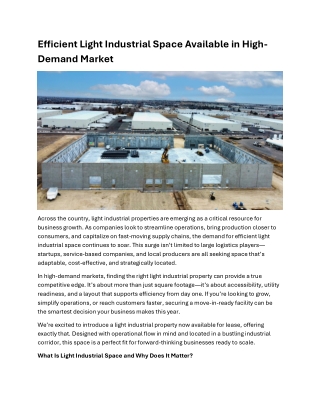 Efficient Light Industrial Space Available in High-Demand Market