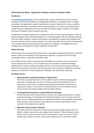 An In-Depth Market Analysis of Future of Artificial Hip Joint Market