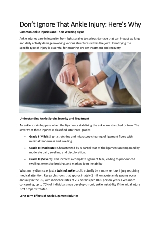 Don’t Ignore That Ankle Injury: Here’s Why