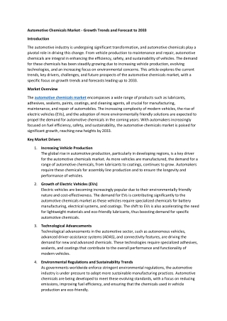 Automotive Chemicals Market Outlook 2025: Trends, Opportunities, and Forecasts