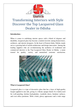 Transforming Interiors with Style  Discover the Top Lacquered Glass Dealer in Odisha