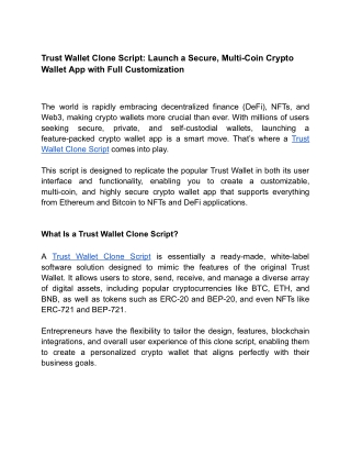 Trust Wallet Clone Script_ Launch a Secure, Multi-Coin Crypto Wallet App with Full Customization