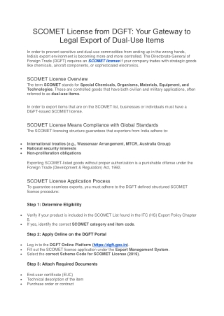 SCOMET License from DGFT Your Gateway to Legal Export of Dual-Use Items