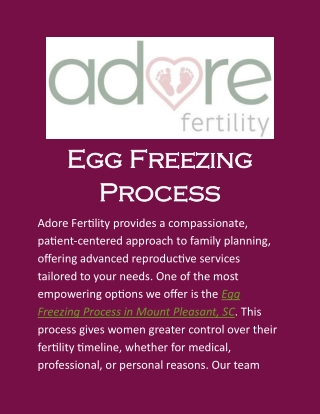 Egg Freezing Process in Mount Pleasant, SC: Safe, Supportive Fertility Care