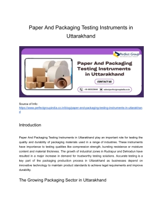 Paper And Packaging Testing Instruments in Uttarakhand