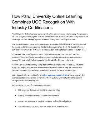 How Parul University Online Learning Combines UGC Recognition With Industry Certifications