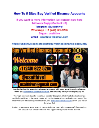 How To 5 Sites Buy Verified Binance Accounts