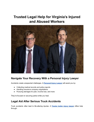 Trusted Legal Help for Virginia’s Injured and Abused Workers