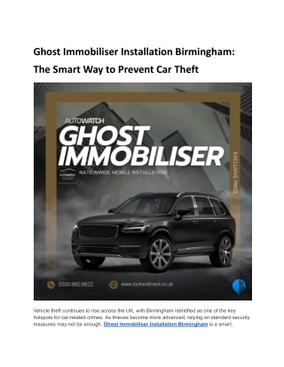 Ghost Immobiliser Installation Birmingham | Theft Defence
