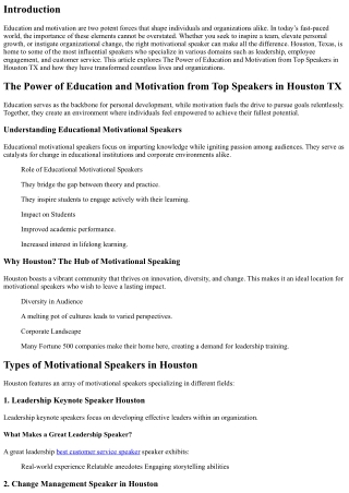 The Power of Education and Motivation from Top Speakers in Houston TX