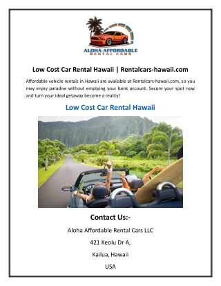 Low Cost Car Rental Hawaii