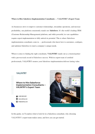 Where to Hire Salesforce Implementation Consultants — VALiNTRY’s Expert Team