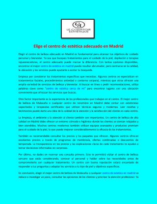 Elige el centro de estética adecuado en Madrid
