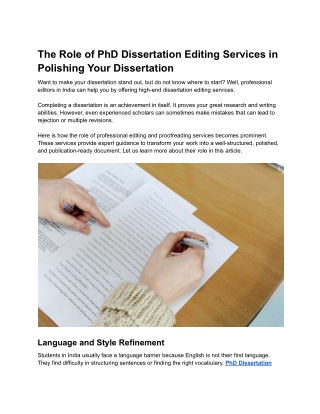 The Role of PhD Dissertation Editing Services in Polishing Your Dissertation