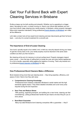 Get Your Full Bond Back with Expert Cleaning Services in Brisbane