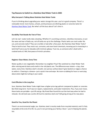 Top Reasons to Switch to a Stainless Steel Water Tank in 2025