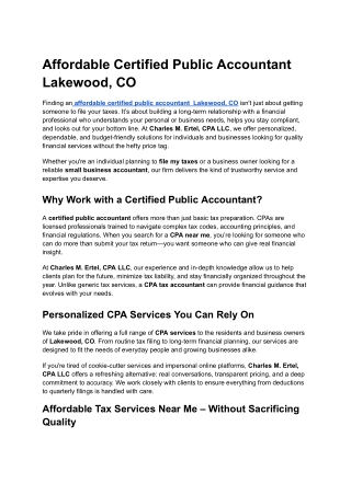 Affordable Certified Public Accountant  Lakewood, CO