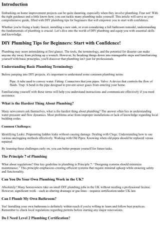 **DIY Plumbing Tips for Beginners: Start with Confidence!**