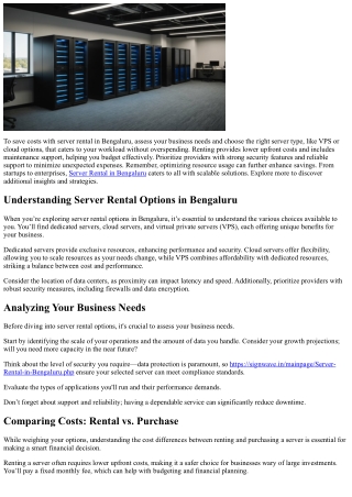 to save costs with server rental in bengaluru