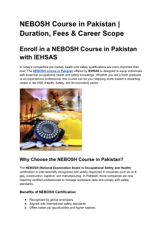 NEBOSH Course in Pakistan _ Duration, Fees & Career Scope