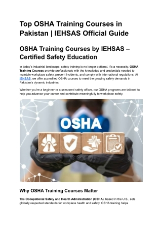 Top OSHA Training Courses in Pakistan _ IEHSAS Official Guide