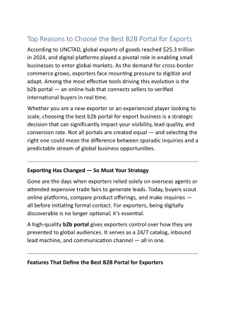 Top Reasons to Choose the Best B2B Portal for Exports