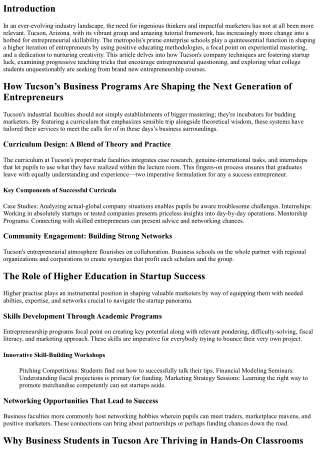 Creating Impactful Entrepreneurs: Lessons from Tucson's Leading Business Schools