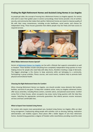 Finding the Right Retirement Homes and Assisted Living Homes in Los Angeles