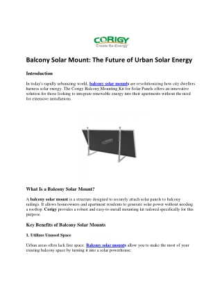 Balcony Solar Mount Kit – Easy & Smart Solution by Corigy