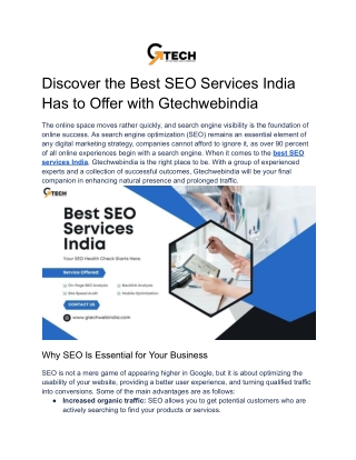 Discover the Best SEO Services India Has to Offer with Gtechwebindia