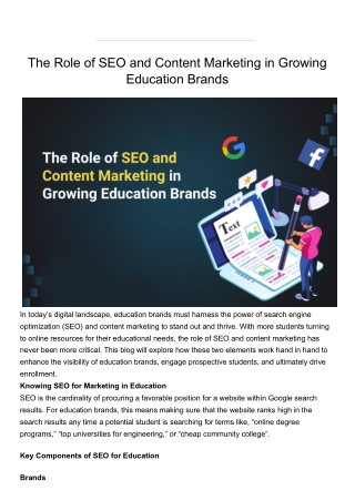 The Role of SEO and Content Marketing in Growing Education Brands