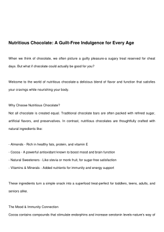 Nutritious Chocolate: A Guilt-Free Indulgence for Every Age
