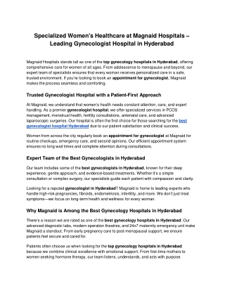 Specialized Women's Healthcare at Magnaid Hospitals – Leading Gynecologist Hospital in Hyderabad