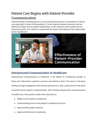 Guide to Patient-Provider Communication Models