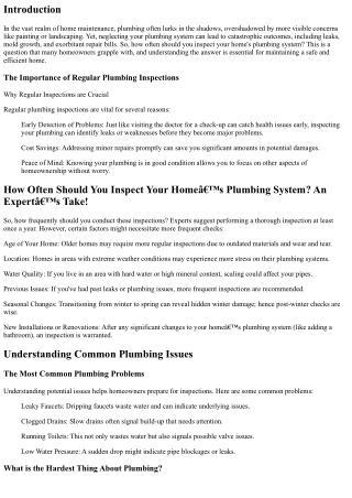 **How Often Should You Inspect Your Home’s Plumbing System? An Expert’s Take! **