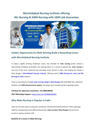 Murshidabad Nursing Institute offering BSc Nursing & GNM Nursing with 100% job guarantee
