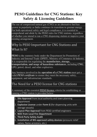 PESO Guidelines for CNG Stations Key Safety & Licensing Guidelines