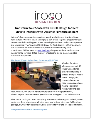 Transform Your Space with IROCO Design for Rent Elevate Interiors with Designer Furniture on Rent