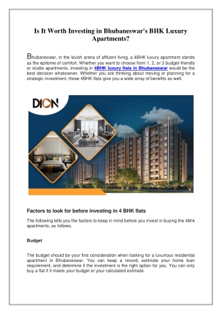 Is It Worth Investing in Bhubaneswar's BHK Luxury Apartments?