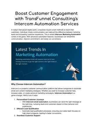 Boost Customer Engagement with TransFunnel’s Intercom Automation Services