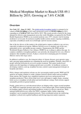 Medical Morphine Market Boosted by Government Focus on Palliative Care Services