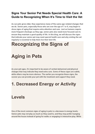signs your senior pet needs special health care