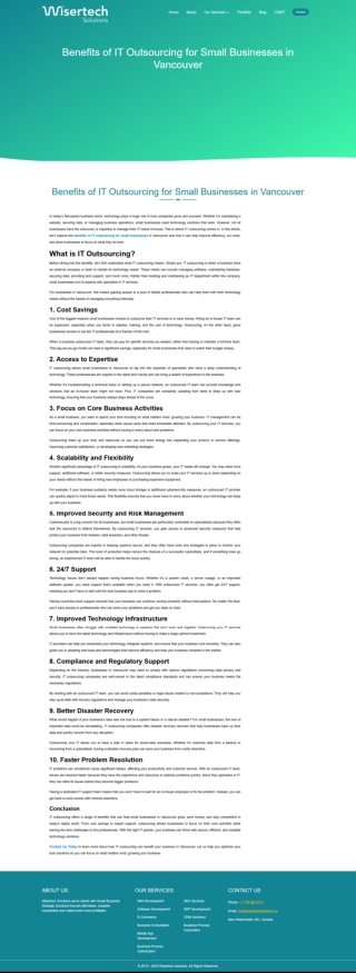 Benefits of IT Outsourcing for Small Businesses in Vancouver