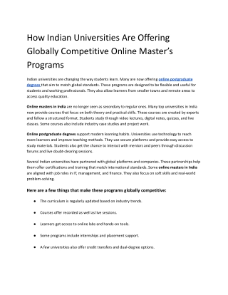 How Indian Universities Are Offering Globally Competitive Online Master’s Programs
