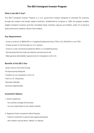 the eb 5 immigrant investor program what