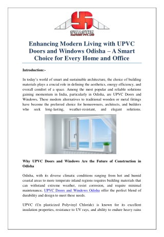 Enhancing Modern Living with UPVC Doors and Windows Odisha – A Smart Choice for Every Home and Office