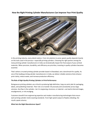 How the Right Printing Cylinder Manufacturers Can Improve Your Print Quality