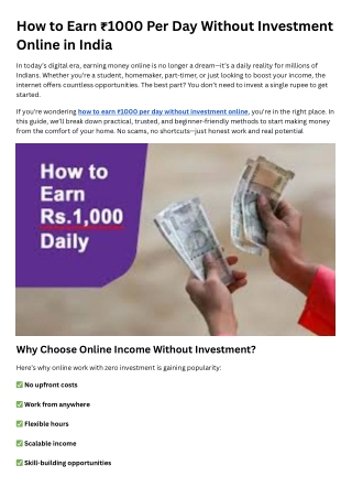 How to Earn ₹1000 Per Day Without Investment Online
