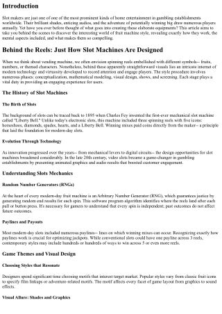 Behind the Reels: Just How Port Machines Are Created